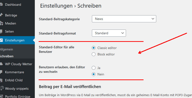 Gutenberg mit Classic editor Plugin