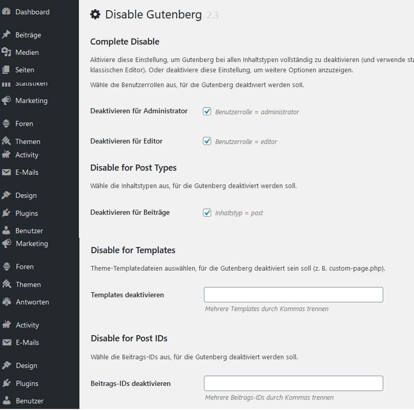 Plugin Disable Gutenberg