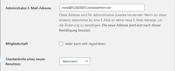 Wordpress Einstellungen E-Mail