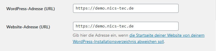 Wordpress Einstellungen URLs