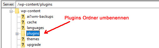 Plugins Verzeichnis umbenennen