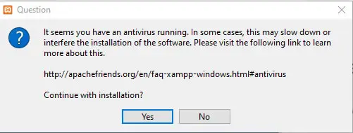 XAMPP Viruswarnung Installation